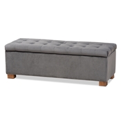 Baxton Studio Roanoke Modern and Contemporary Grey Velvet Fabric Upholstered Grid-Tufted Storage Ottoman Bench